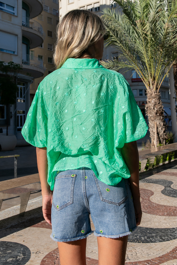 Short en jean brodé Sauveur