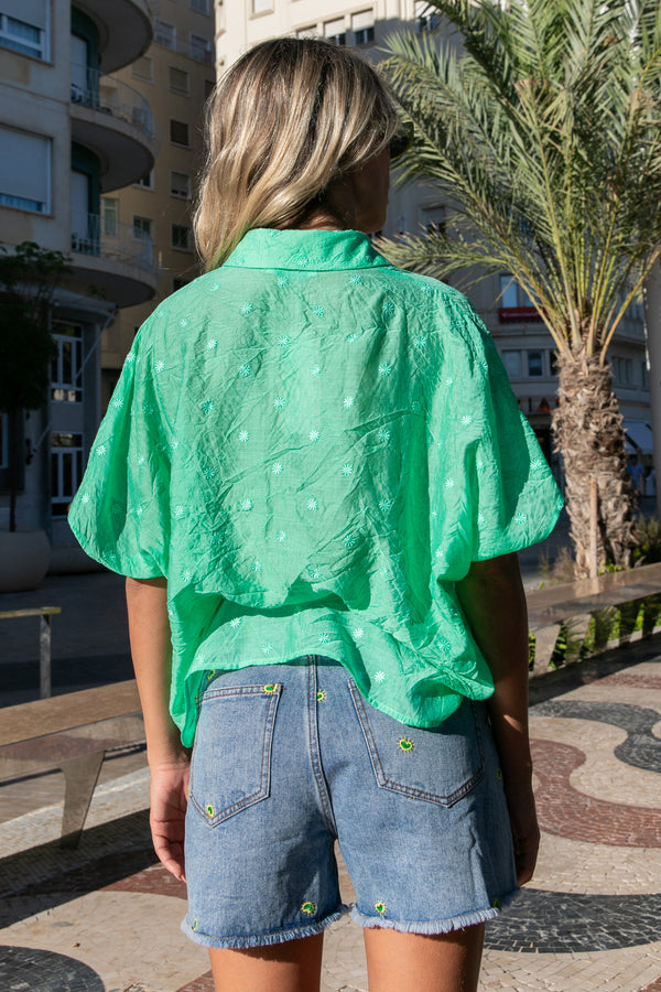 Chemise Caraibes verte à fleurs