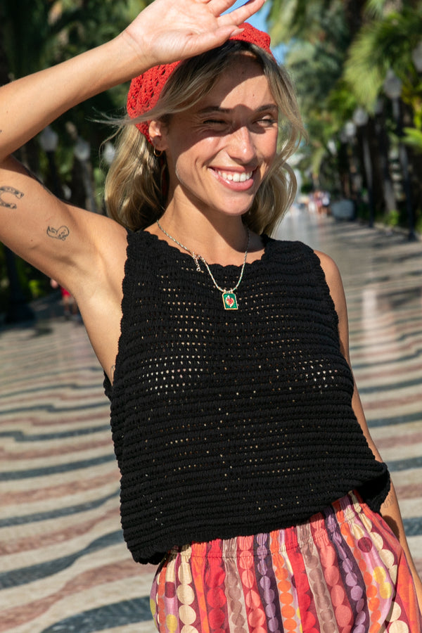 Top en crochet Montevideo noir