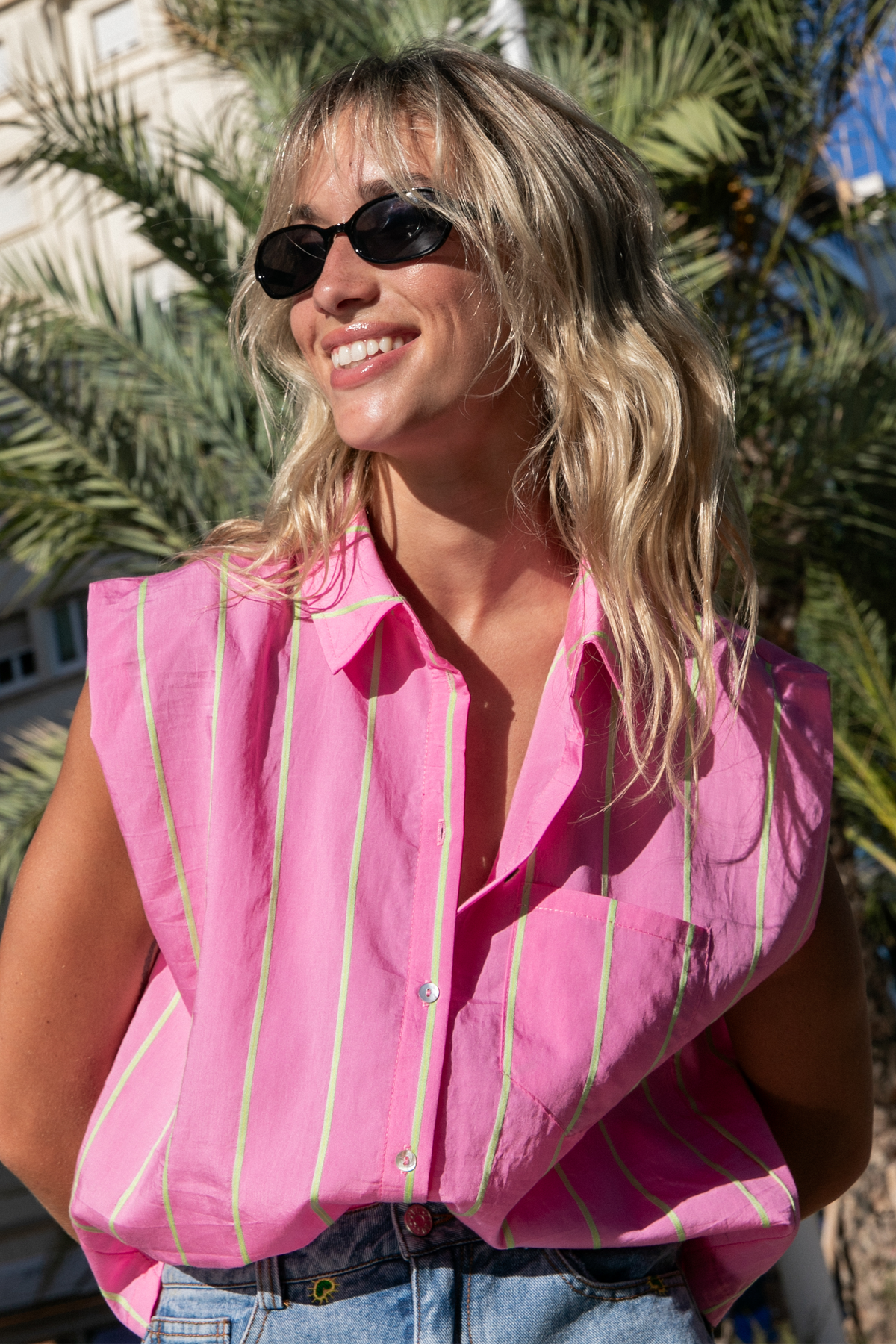 Pink Clipper shirt with neon stripes