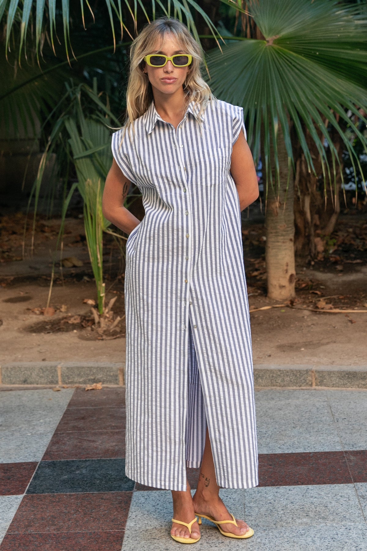 Navy blue striped Rayne dress