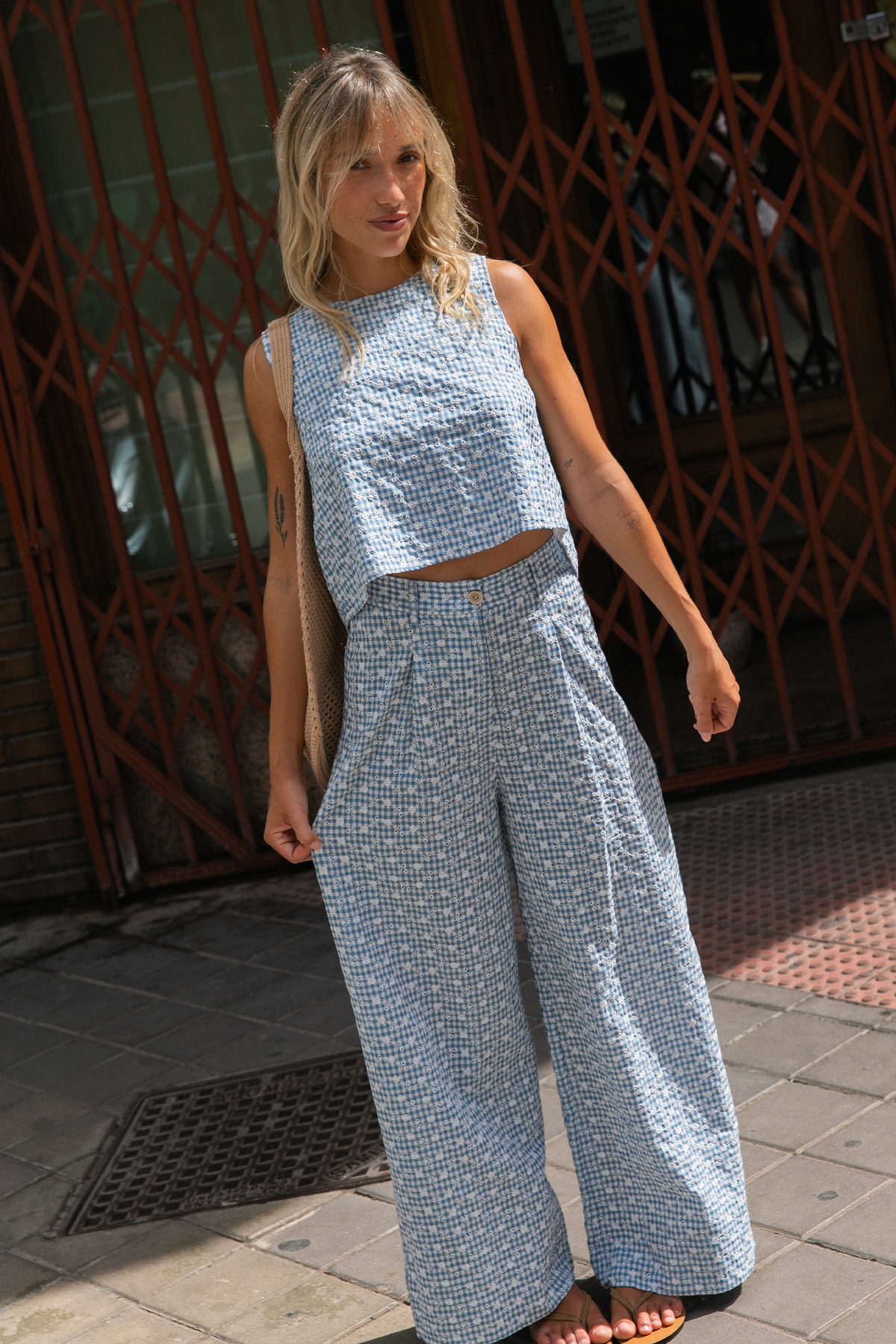 Pantalon Pakita vichy bleu