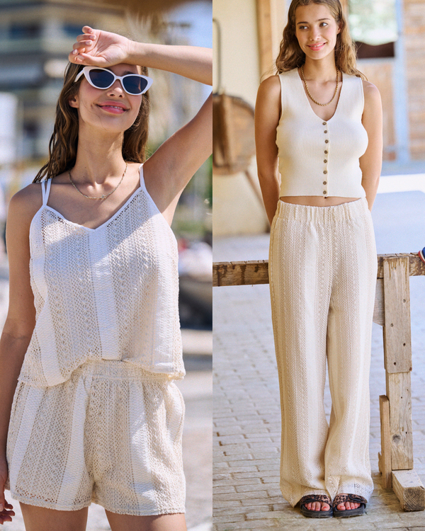 Ensemble long en crochet beige