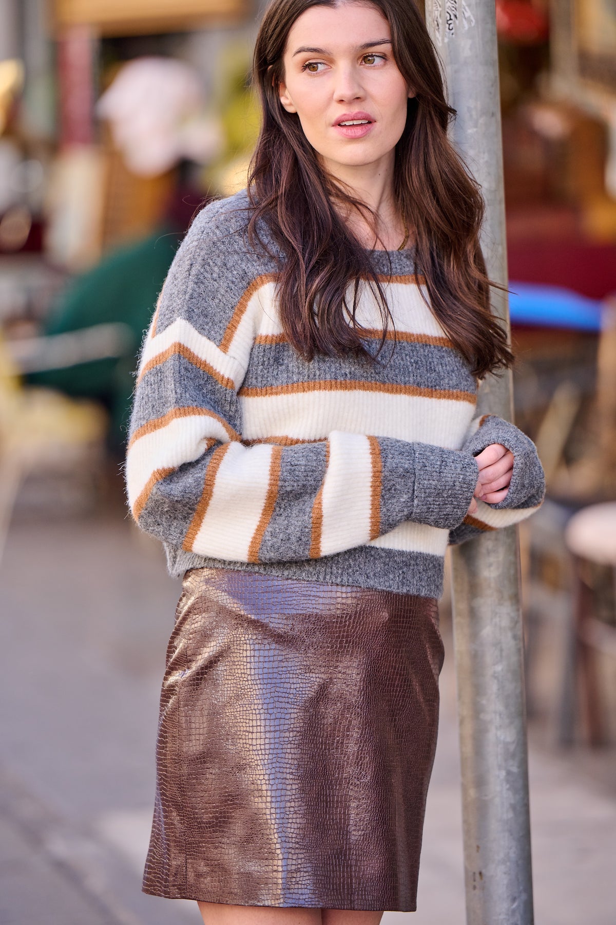 Pull Melina gris rayé beige