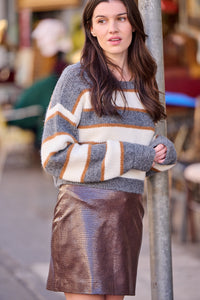 Pull Melina gris rayé beige