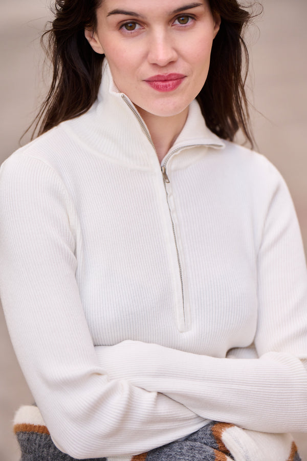 Pull zippé Meghan blanc