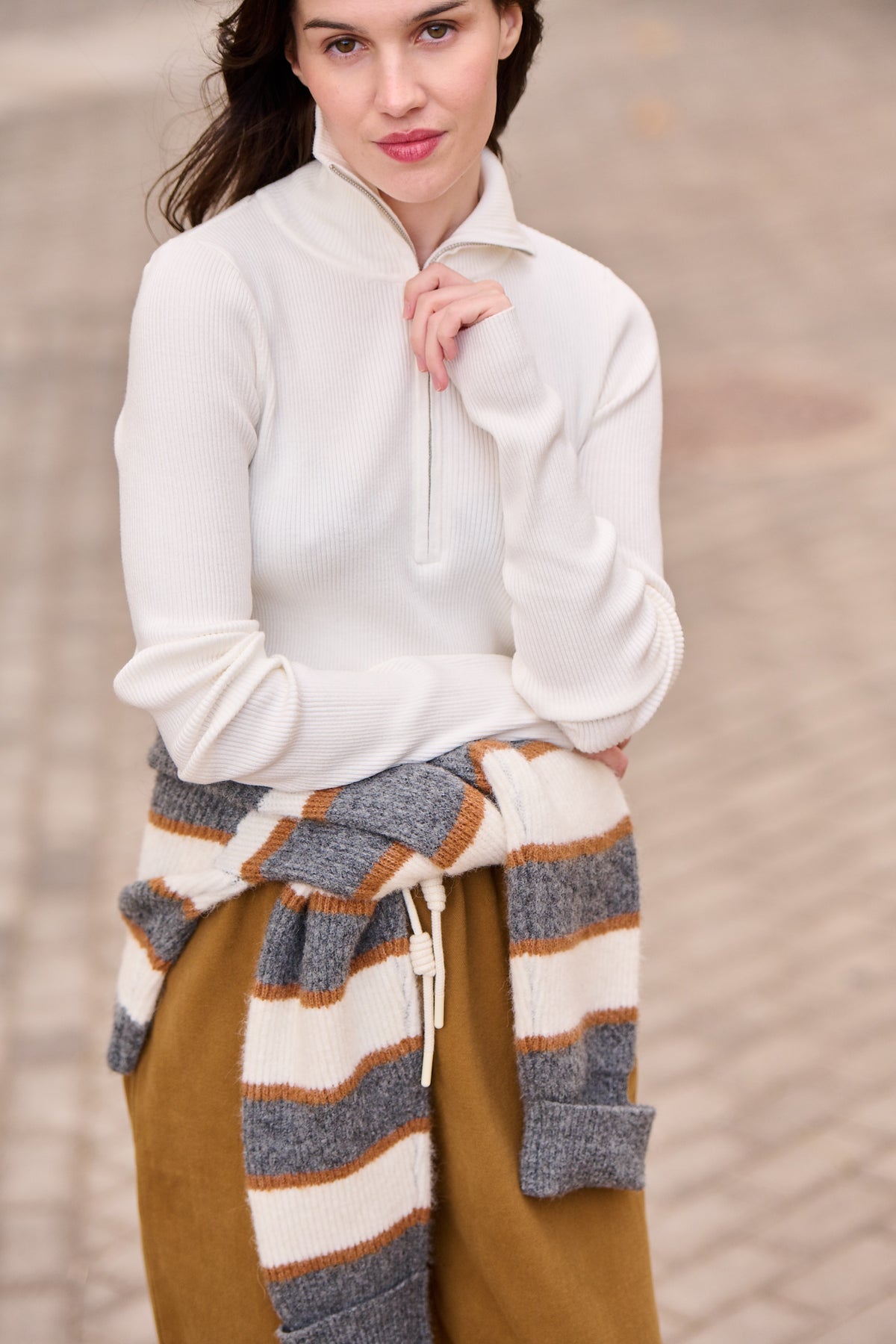 Pull zippé Meghan blanc