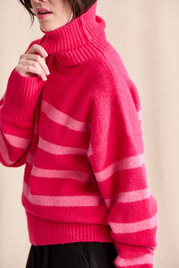 Pull Malo rose à rayures